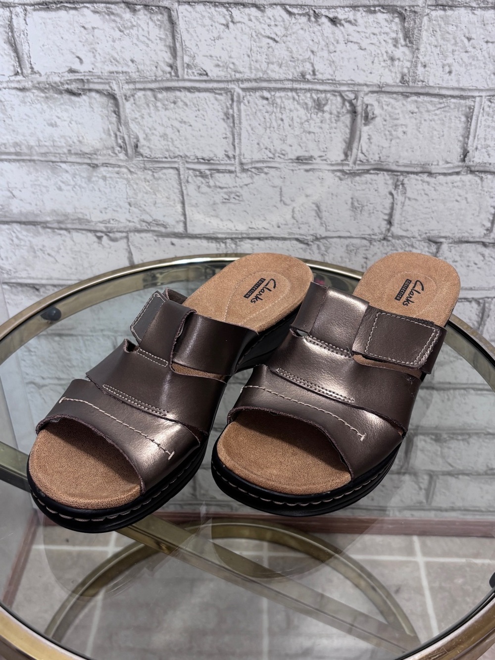 Clarks Metallic Brown Slide Sandals with Cushioned Footbed